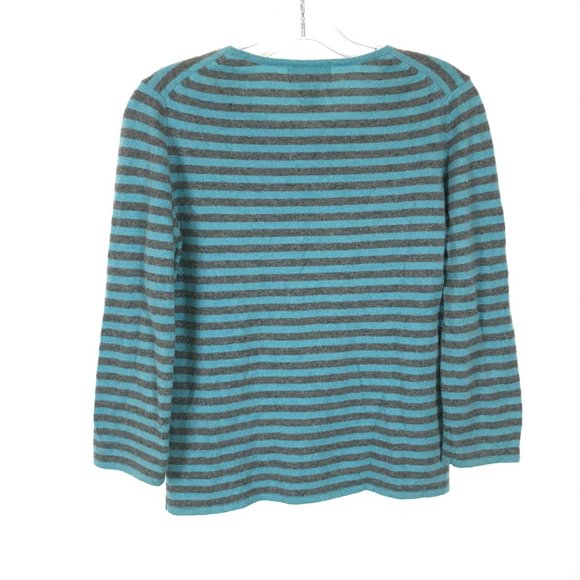 Womens Size Small LL Bean Blue Gray Pure Cashmere Striped Pullover Sweater - Picture 3 of 3